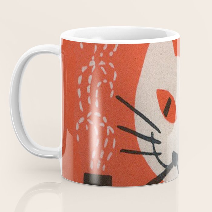 Retro White Cat Smoking a Pipe Coffee Mug Gallery Image 3