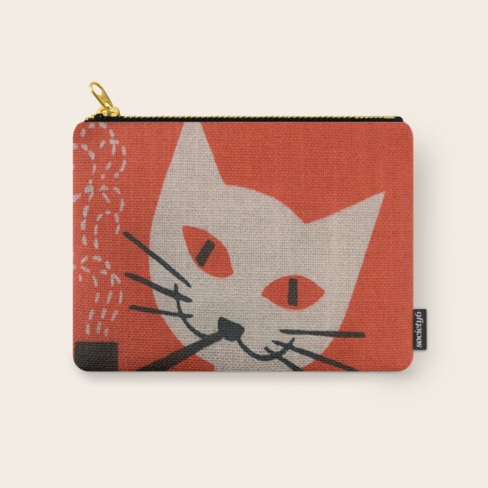 Retro White Cat Smoking a Pipe Carry All Pouch Gallery Image 1
