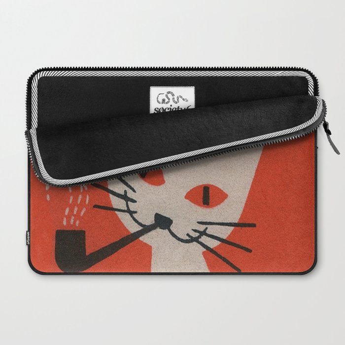 Retro White Cat Smoking a Pipe Laptop Sleeve Gallery Image 2