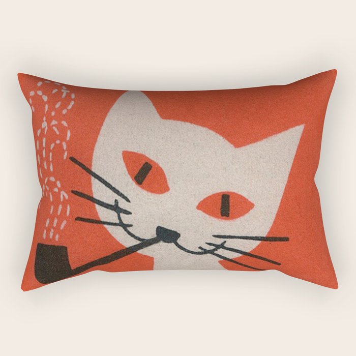 Retro White Cat Smoking a Pipe Rectangular Pillow Gallery Image 1