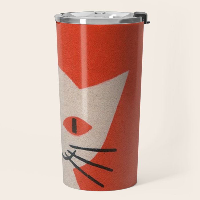 Retro White Cat Smoking a Pipe Travel Mug Gallery Image 2