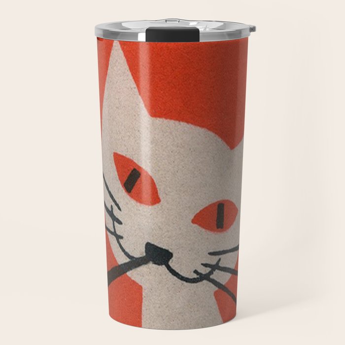 Retro White Cat Smoking a Pipe Travel Mug Gallery Image 1