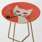Retro White Cat Smoking a Pipe Side Table Gallery Image 2