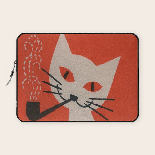 Retro White Cat Smoking A Pipe Laptop Sleeve Gallery Image 1
