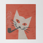 Retro White Cat Smoking a Pipe Throw Blanket Gallery Image 2