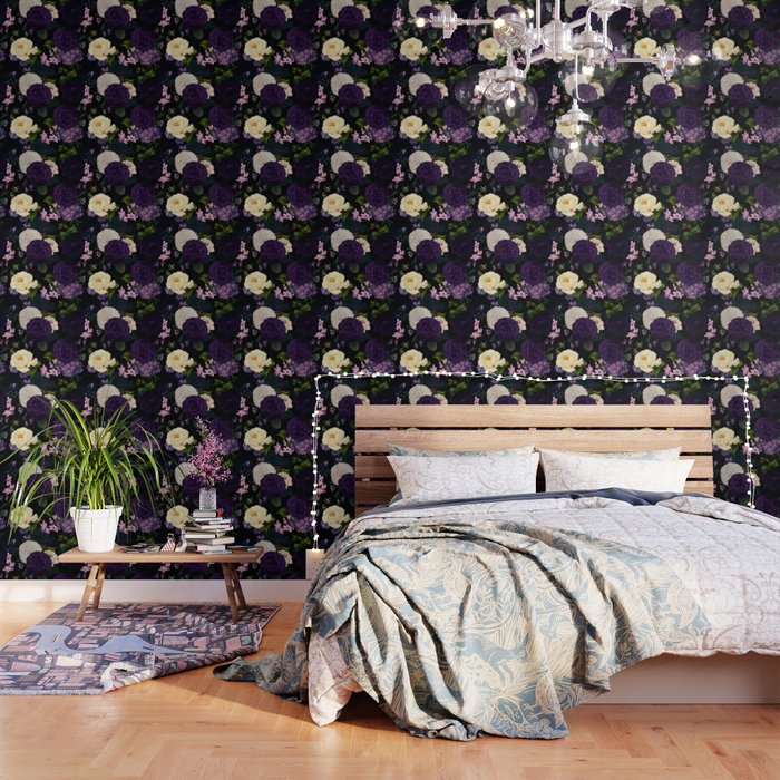 Vintage Midnight Purple Botanical Roses Flower Garden Wallpaper Gallery Image 3