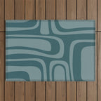 Palm Springs Midcentury Modern Abstract Pattern in Steel Blue Outdoor Rug Gallery Image 1
