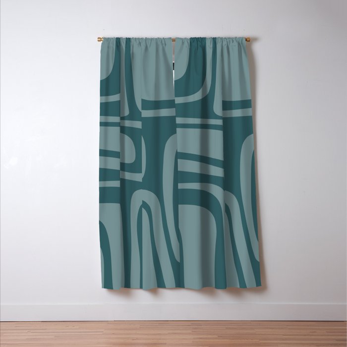 Palm Springs Midcentury Modern Abstract Pattern in Steel Blue Window Curtain Gallery Image 3