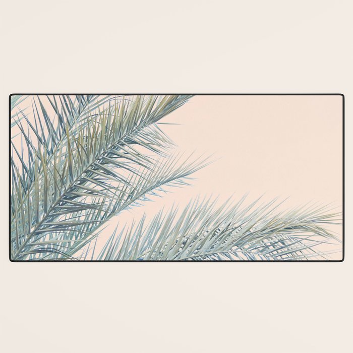 Tropical Palms on Blush Pink, Boho Nature Photography Desk Mat Gallery Image 3