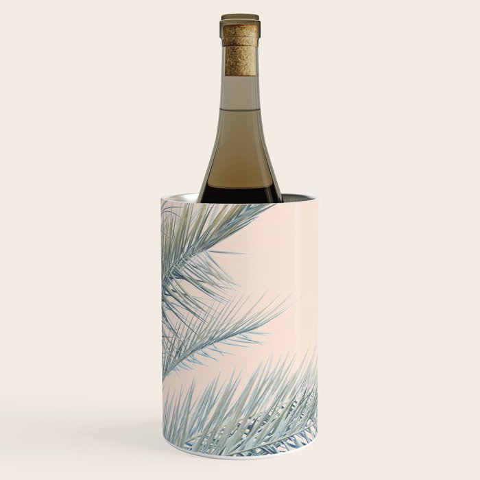 Tropical Palms on Blush Pink, Boho Nature Photography Wine Chiller Gallery Image 1