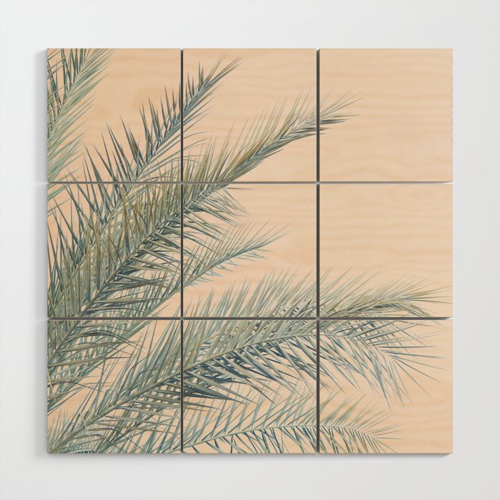 Tropical Palms on Blush Pink, Boho Nature Photography Wood Wall Art Gallery Image 1