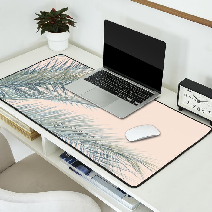 Tropical Palms on Blush Pink, Boho Nature Photography Desk Mat Gallery Image 2