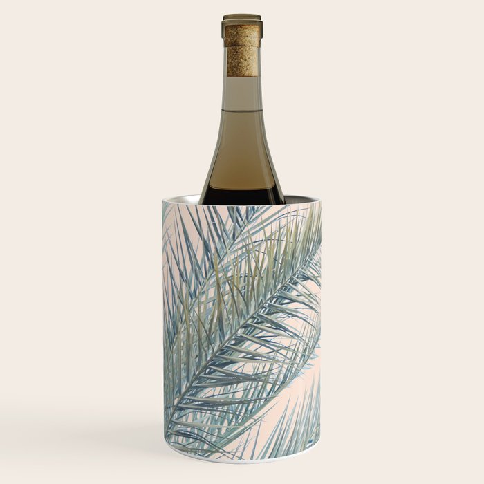Tropical Palms on Blush Pink, Boho Nature Photography Wine Chiller Gallery Image 2