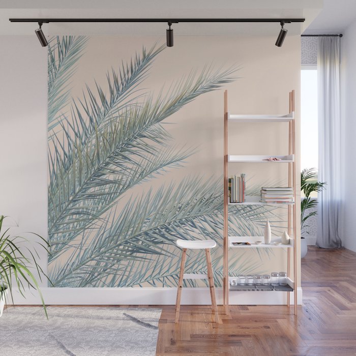 Tropical Palms on Blush Pink, Boho Nature Photography Wall Mural Gallery Image 1