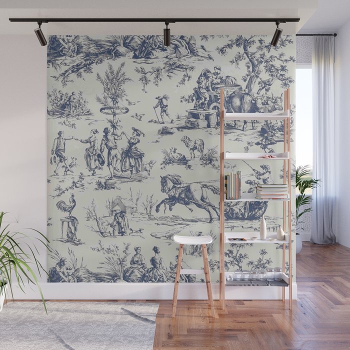 Blue Toile de Jouy Wall Mural Gallery Image 1
