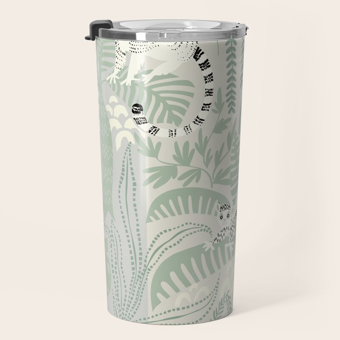 Jungle adventure soft sage green Travel Mug Gallery Image 3