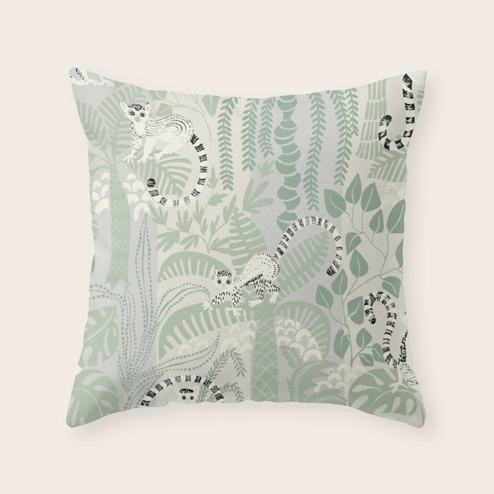 Jungle adventure soft sage green Throw Pillow Gallery Image 1