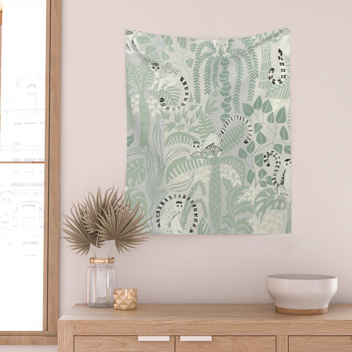 Jungle adventure soft sage green Wall Tapestry Gallery Image 2