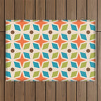 Mid Century Modern Abstract Star Dot Pattern 441 Orange Brown Turquoise Chartreuse Outdoor Rug Gallery Image 1