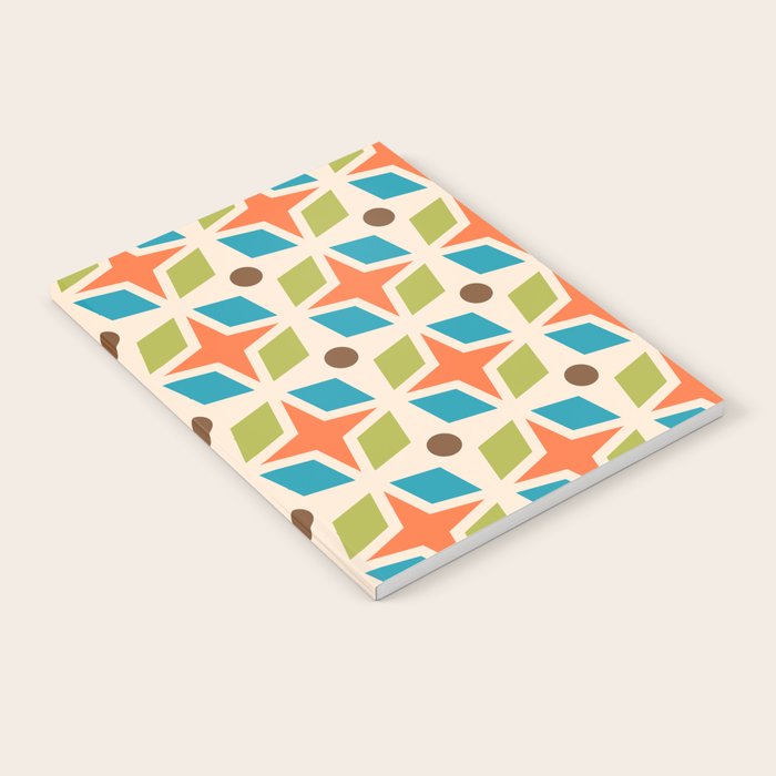 Mid Century Modern Abstract Star Dot Pattern 441 Orange Brown Turquoise Chartreuse Notebook Gallery Image 2