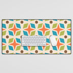 Mid Century Modern Abstract Star Dot Pattern 441 Orange Brown Turquoise Chartreuse Desk Mat Gallery Image 1