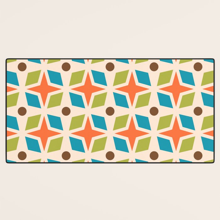 Mid Century Modern Abstract Star Dot Pattern 441 Orange Brown Turquoise Chartreuse Desk Mat Gallery Image 3