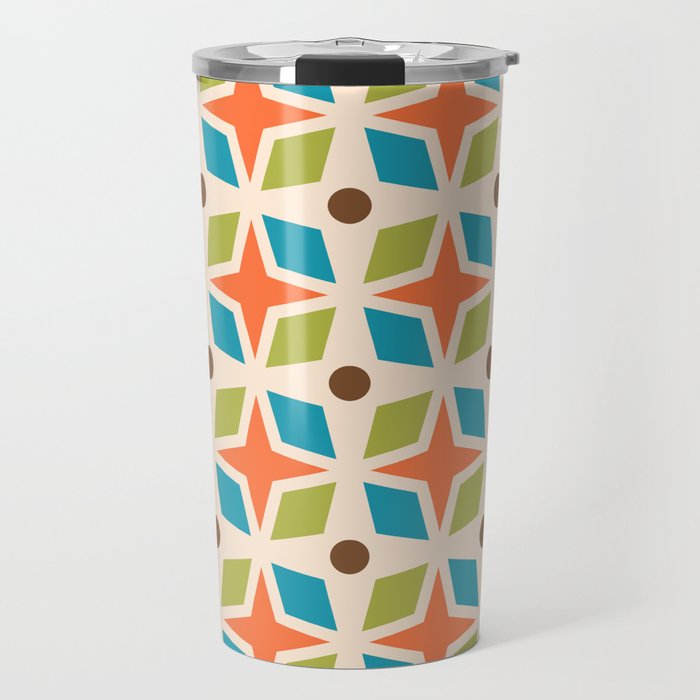 Mid Century Modern Abstract Star Dot Pattern 441 Orange Brown Turquoise Chartreuse Travel Mug Gallery Image 1