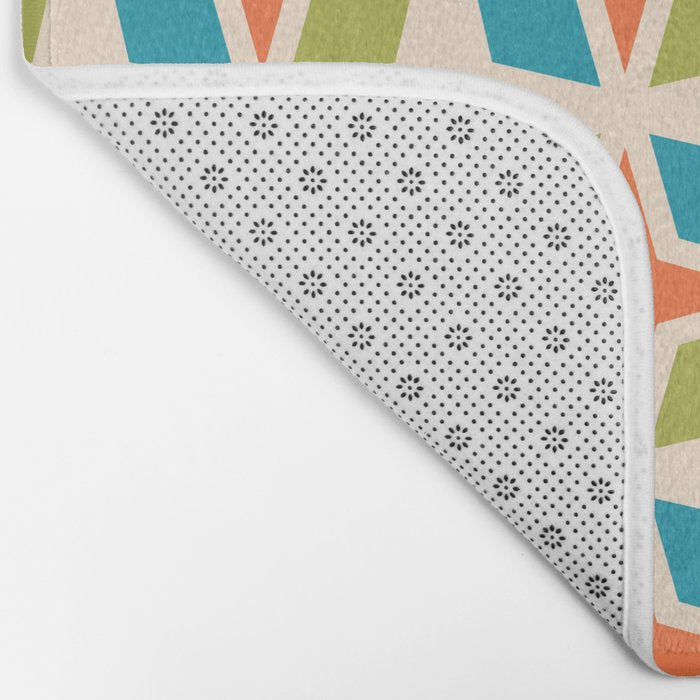 Mid Century Modern Abstract Star Dot Pattern 441 Orange Brown Turquoise Chartreuse Bath Mat Gallery Image 2