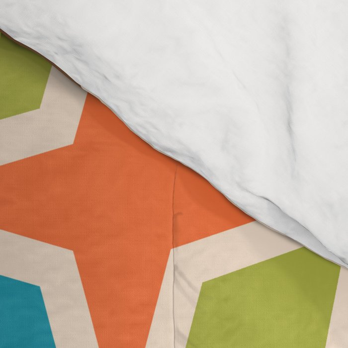Mid Century Modern Abstract Star Dot Pattern 441 Orange Brown Turquoise Chartreuse Comforter Gallery Image 4