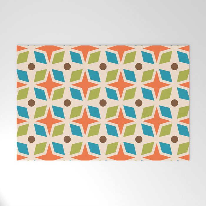 Mid Century Modern Abstract Star Dot Pattern 441 Orange Brown Turquoise Chartreuse Welcome Mat Gallery Image 1