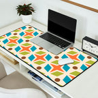 Mid Century Modern Abstract Star Dot Pattern 441 Orange Brown Turquoise Chartreuse Desk Mat Gallery Image 2