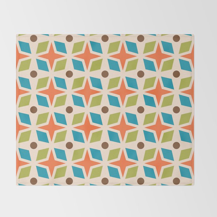 Mid Century Modern Abstract Star Dot Pattern 441 Orange Brown Turquoise Chartreuse Throw Blanket Gallery Image 2