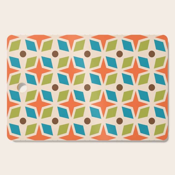 Mid Century Modern Abstract Star Dot Pattern 441 Orange Brown Turquoise Chartreuse Cutting Board Gallery Image 1