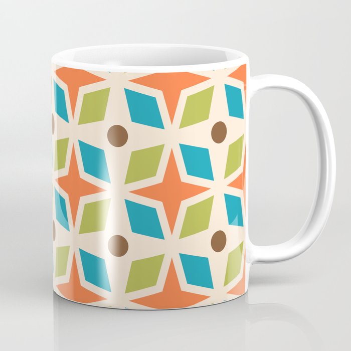 Mid Century Modern Abstract Star Dot Pattern 441 Orange Brown Turquoise Chartreuse Coffee Mug Gallery Image 1