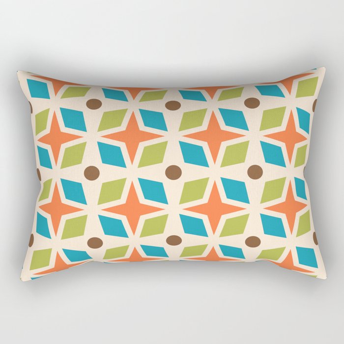 Mid Century Modern Abstract Star Dot Pattern 441 Orange Brown Turquoise Chartreuse Rectangular Pillow Gallery Image 1