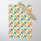 Mid Century Modern Abstract Star Dot Pattern 441 Orange Brown Turquoise Chartreuse Wrapping Paper Gallery Image 1