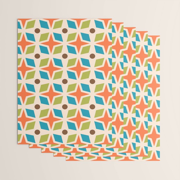 Mid Century Modern Abstract Star Dot Pattern 441 Orange Brown Turquoise Chartreuse Wrapping Paper Gallery Image 3