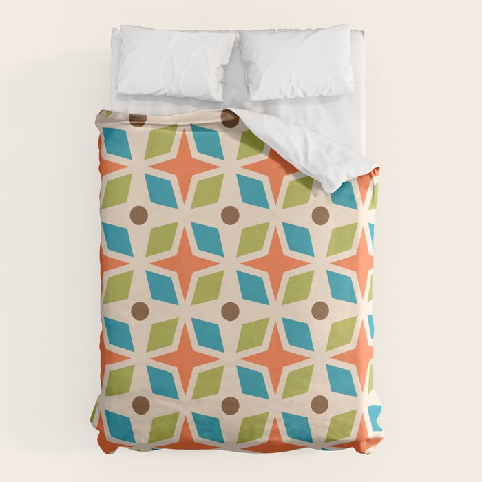 Mid Century Modern Abstract Star Dot Pattern 441 Orange Brown Turquoise Chartreuse Duvet Cover Gallery Image 6
