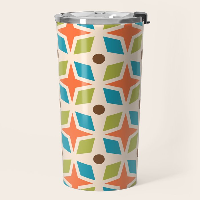 Mid Century Modern Abstract Star Dot Pattern 441 Orange Brown Turquoise Chartreuse Travel Mug Gallery Image 2