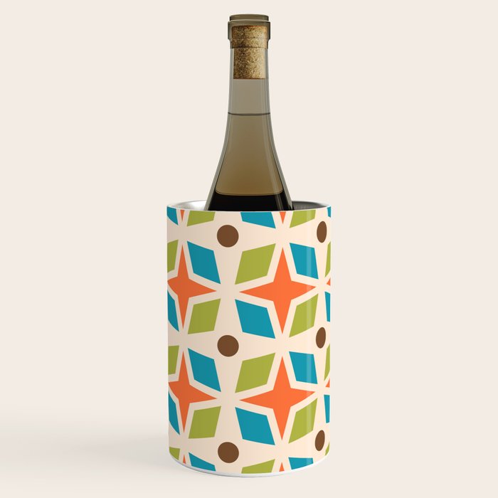 Mid Century Modern Abstract Star Dot Pattern 441 Orange Brown Turquoise Chartreuse Wine Chiller Gallery Image 3