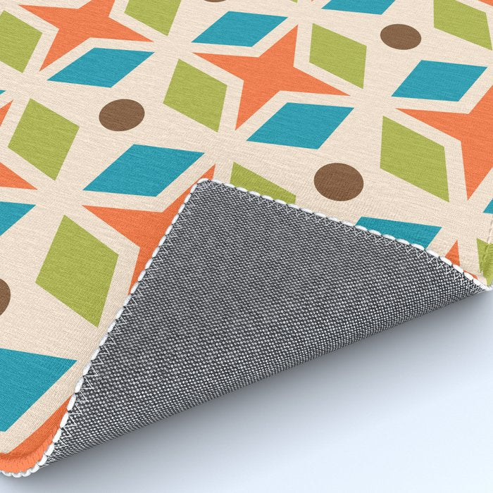 Mid Century Modern Abstract Star Dot Pattern 441 Orange Brown Turquoise Chartreuse Rug Gallery Image 4
