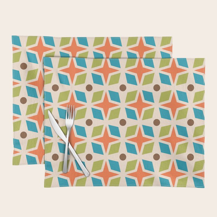 Mid Century Modern Abstract Star Dot Pattern 441 Orange Brown Turquoise Chartreuse Placemat Gallery Image 1