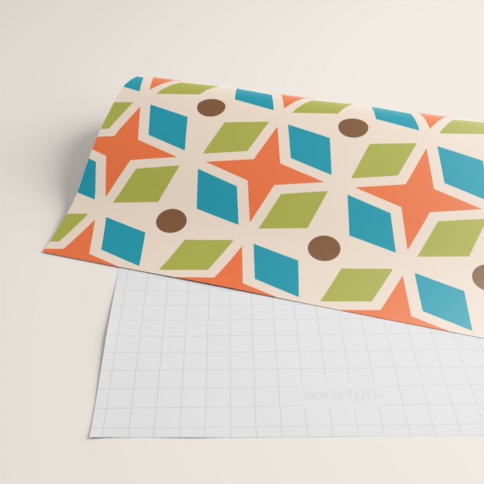 Mid Century Modern Abstract Star Dot Pattern 441 Orange Brown Turquoise Chartreuse Wrapping Paper Gallery Image 2