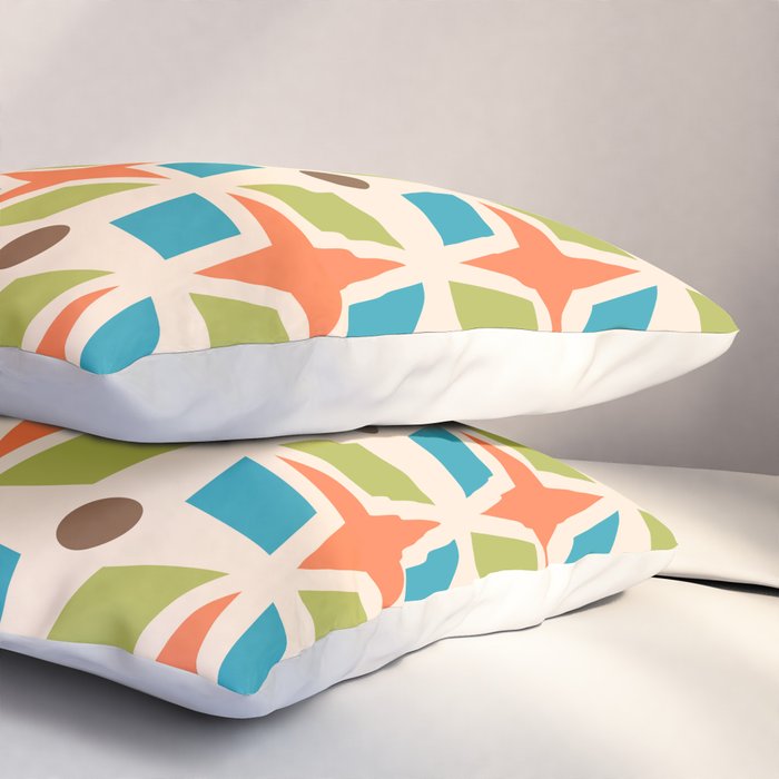 Mid Century Modern Abstract Star Dot Pattern 441 Orange Brown Turquoise Chartreuse Pillow Sham Gallery Image 3
