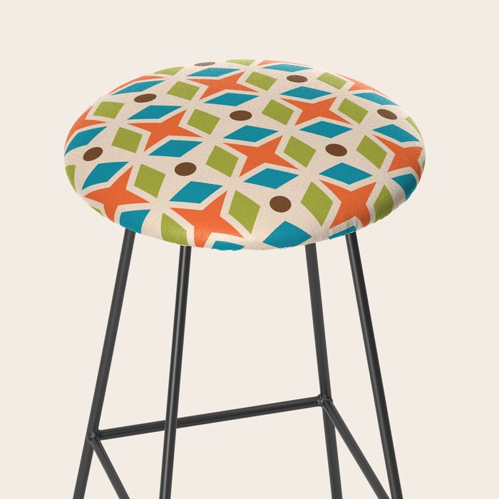 Mid Century Modern Abstract Star Dot Pattern 441 Orange Brown Turquoise Chartreuse Stool Gallery Image 2