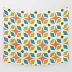 Mid Century Modern Abstract Star Dot Pattern 441 Orange Brown Turquoise Chartreuse Wall Tapestry Gallery Image 4
