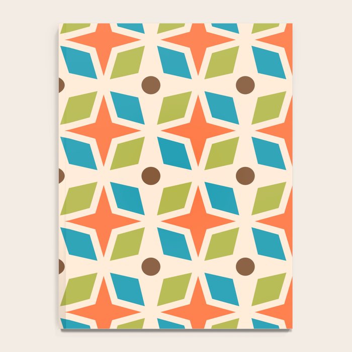 Mid Century Modern Abstract Star Dot Pattern 441 Orange Brown Turquoise Chartreuse Notebook Gallery Image 4
