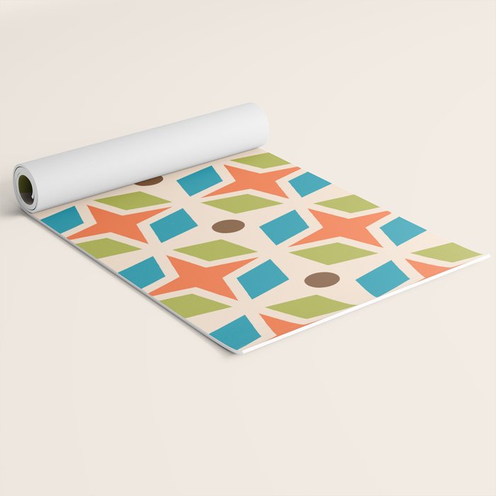 Mid Century Modern Abstract Star Dot Pattern 441 Orange Brown Turquoise Chartreuse Yoga Mat Gallery Image 2
