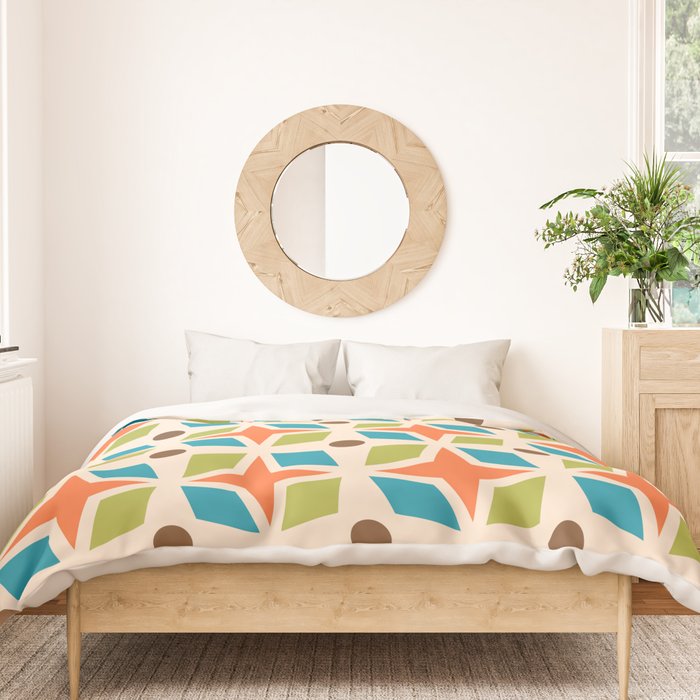Mid Century Modern Abstract Star Dot Pattern 441 Orange Brown Turquoise Chartreuse Duvet Cover Gallery Image 3