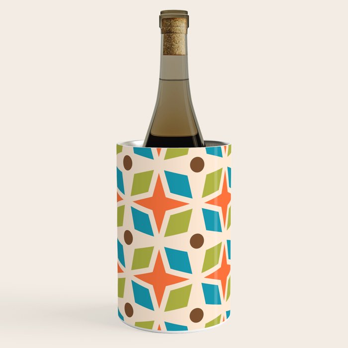 Mid Century Modern Abstract Star Dot Pattern 441 Orange Brown Turquoise Chartreuse Wine Chiller Gallery Image 2
